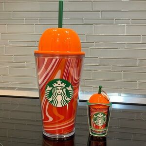 Starbucks PSL European pumpkin spice latte tumbler with straw and keychain NWT